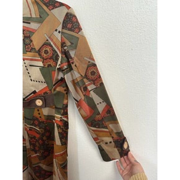 NWT OOAK Handmade Vintage Brown Orange Geometric Print Blazer Coat - Small - Picture 11 of 12